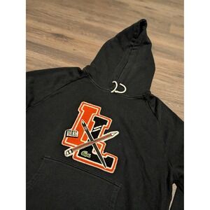 Lacoste LIVE Mens Black Varsity Chenille Patch Pullover Hoodie Size 6‎ XL
